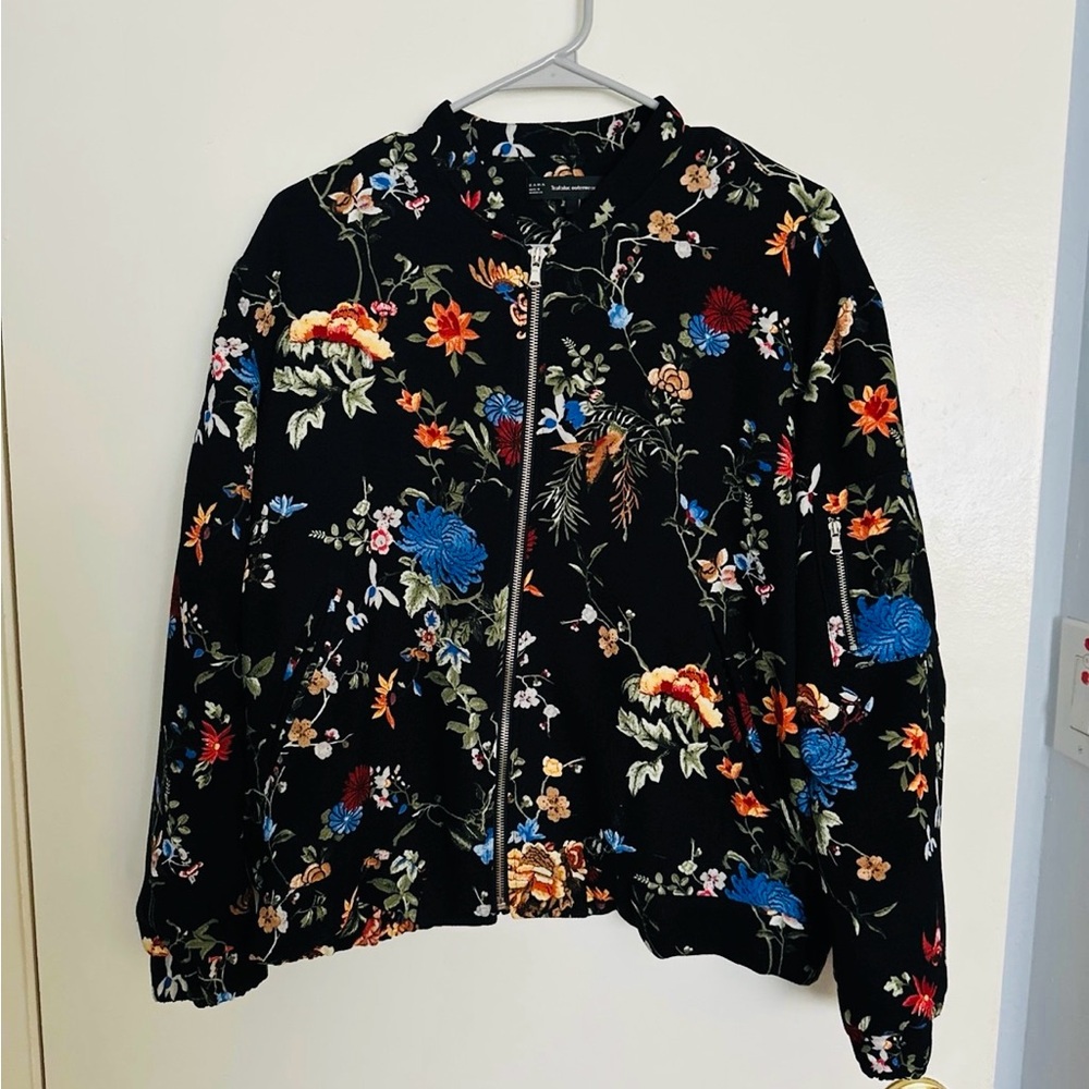 Floral Black Bomber Jacket